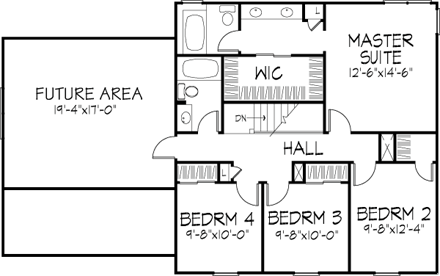 Southern House Plan 57519 with 4 Beds, 3 Baths, 2 Car Garage Second Level Plan