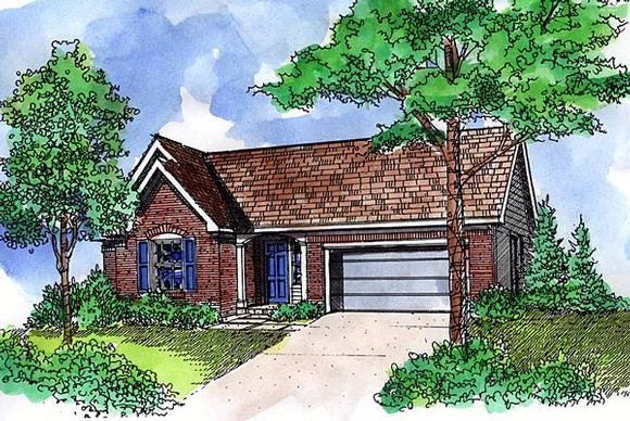 One-Story, Ranch House Plan 57520 with 3 Beds, 2 Baths, 2 Car Garage Elevation