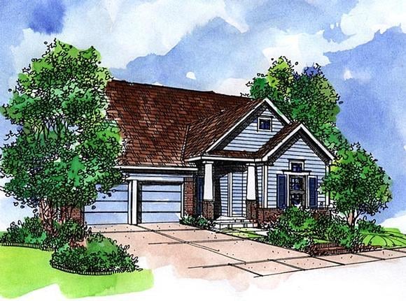 Bungalow, Craftsman, Narrow Lot, One-Story House Plan 57521 with 2 Beds, 2 Baths, 2 Car Garage Elevation