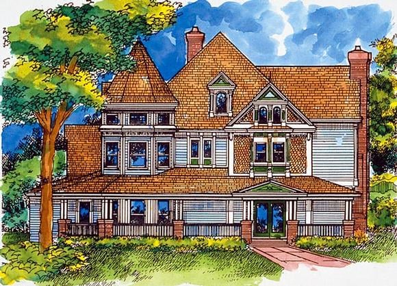 Country, Victorian House Plan 57524 with 4 Beds, 5 Baths, 2 Car Garage Elevation