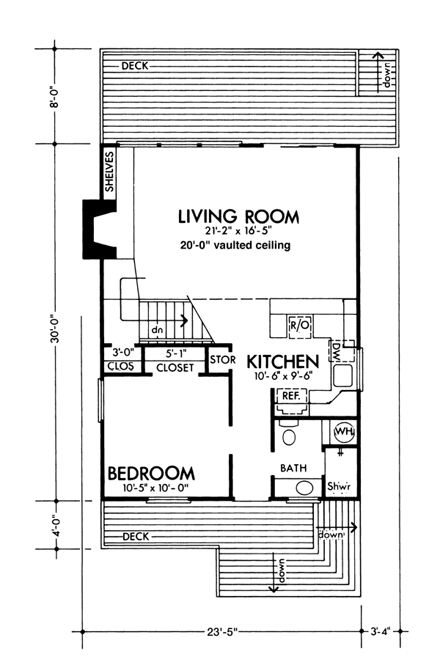 Narrow Lot House Plan 57543 with 3 Beds, 1 Baths First Level Plan
