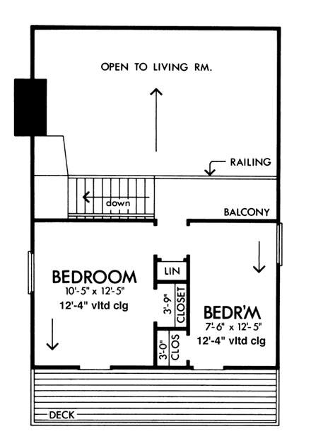 Narrow Lot House Plan 57543 with 3 Beds, 1 Baths Second Level Plan
