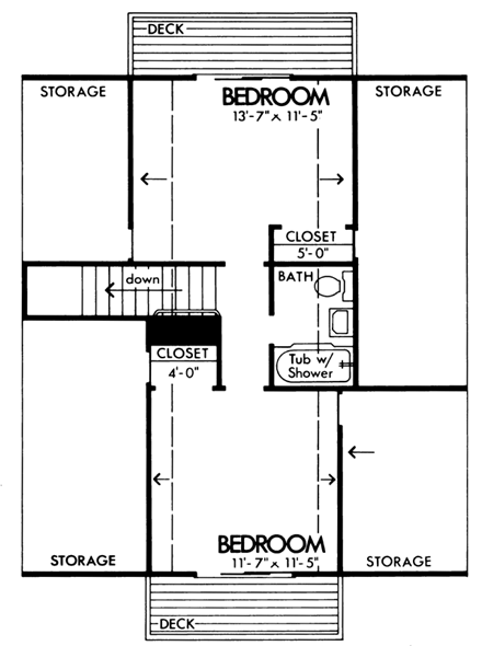 House Plan 57548 with 3 Beds, 2 Baths Second Level Plan