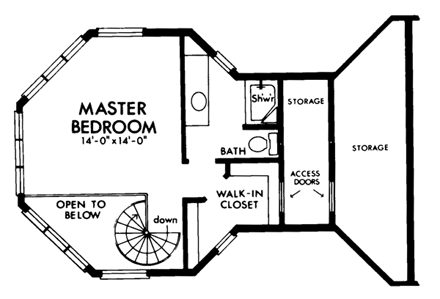 Narrow Lot House Plan 57549 with 2 Beds, 2 Baths, 2 Car Garage Second Level Plan