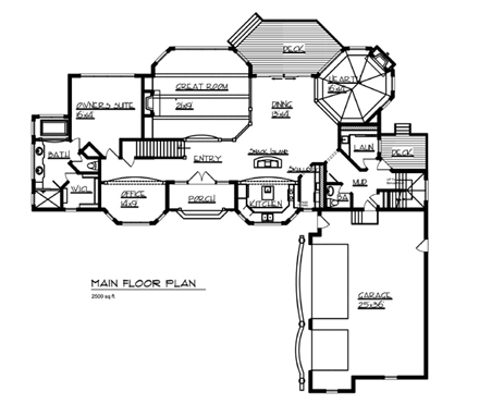 House Plan 57550 with 3 Beds, 4 Baths, 3 Car Garage First Level Plan