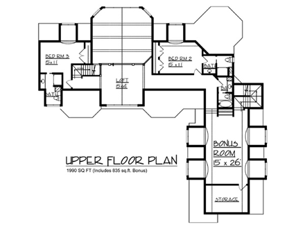 House Plan 57550 with 3 Beds, 4 Baths, 3 Car Garage Second Level Plan