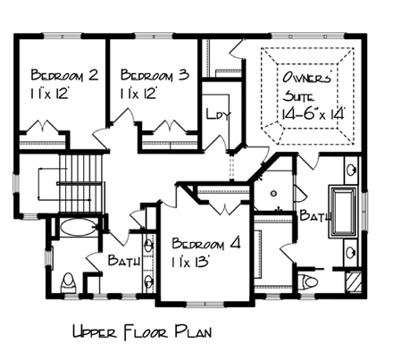 Cottage, Craftsman House Plan 57555 with 4 Beds, 3 Baths, 3 Car Garage Second Level Plan