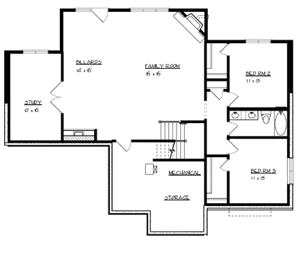 Cottage, Country, European, Ranch House Plan 57561 with 3 Beds, 3 Baths, 3 Car Garage Lower Level