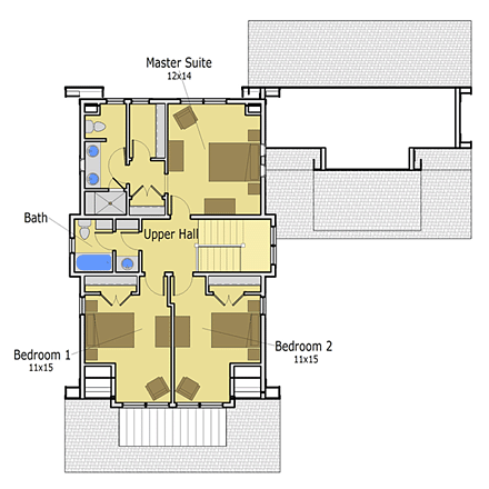 Bungalow, Cape Cod, Cottage, Craftsman, Farmhouse, Traditional House Plan 57600 with 2 Beds, 3 Baths, 2 Car Garage Second Level Plan