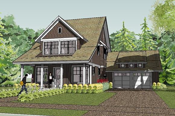 Bungalow, Cape Cod, Cottage, Craftsman, Farmhouse, Traditional House Plan 57600 with 2 Beds, 3 Baths, 2 Car Garage Elevation