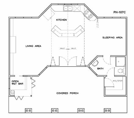Cottage, Craftsman House Plan 57800 with 1 Beds, 1 Baths First Level Plan
