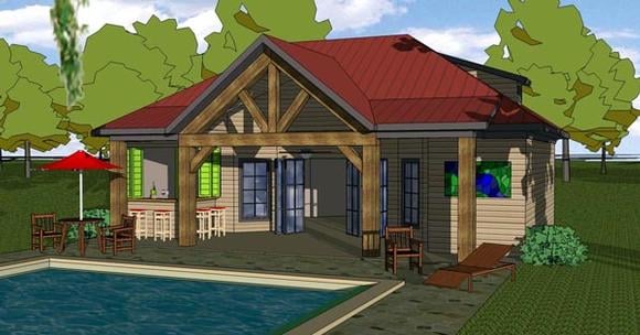 Coastal, Cottage, Southern House Plan 57845 with 1 Beds, 1 Baths Elevation