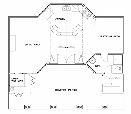 Coastal, Cottage, Southern House Plan 57846 with 1 Beds, 1 Baths First Level Plan