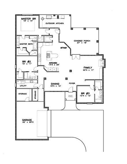 Contemporary, Florida, Southern House Plan 57872 with 3 Beds, 3 Baths, 2 Car Garage First Level Plan