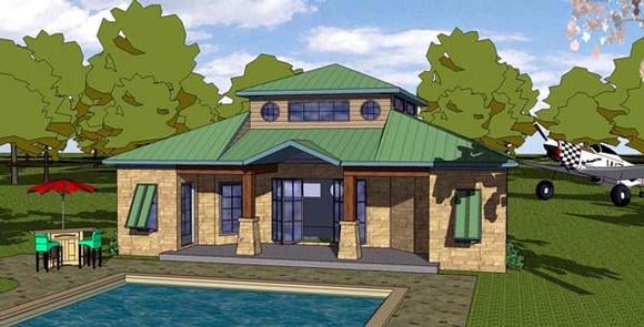 Cottage, Florida, Southern House Plan 57890 with 1 Beds, 2 Baths Elevation