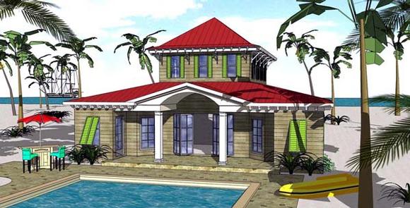 Cottage, Florida, Southern House Plan 57891 with 1 Beds, 2 Baths Elevation