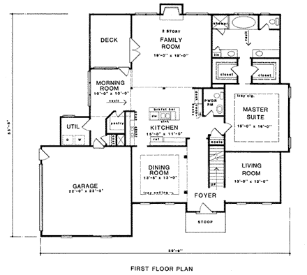 Traditional House Plan 58004 with 4 Beds, 3.5 Baths, 2 Car Garage First Level Plan