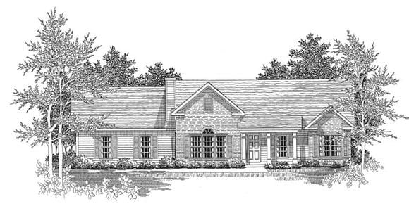 Ranch House Plan 58035 with 3 Beds, 2 Baths, 2 Car Garage Elevation