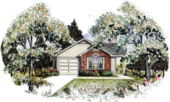 Ranch House Plan 58045 with 3 Beds, 2 Baths, 1 Car Garage Elevation
