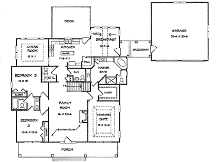 Traditional House Plan 58051 with 3 Beds, 3 Baths, 2 Car Garage First Level Plan
