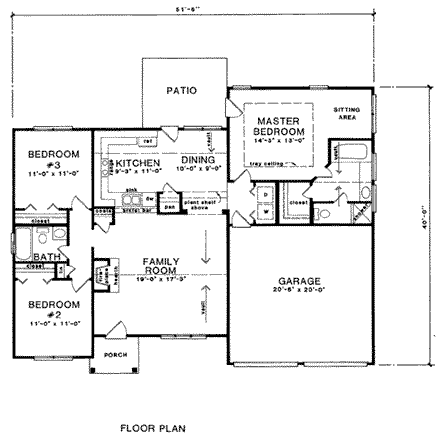 Ranch House Plan 58056 with 3 Beds, 2 Baths, 2 Car Garage First Level Plan