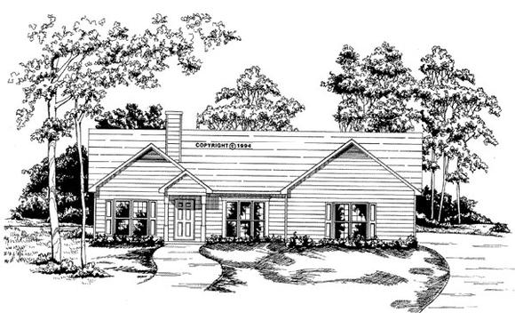 Ranch House Plan 58056 with 3 Beds, 2 Baths, 2 Car Garage Elevation