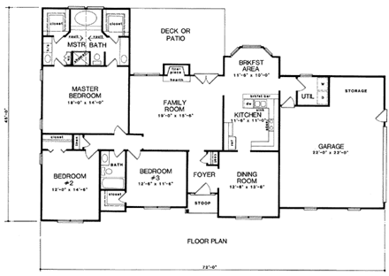 Ranch House Plan 58059 with 3 Beds, 2 Baths, 2 Car Garage First Level Plan