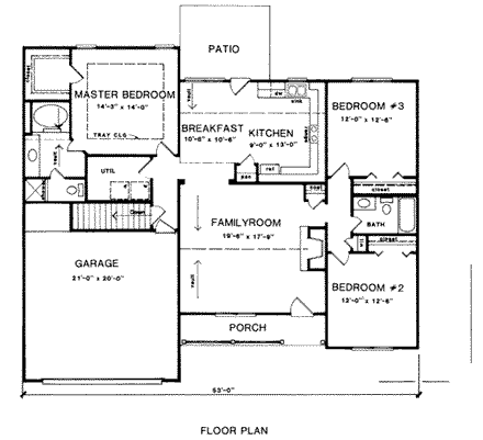 Traditional House Plan 58065 with 3 Beds, 2 Baths, 2 Car Garage First Level Plan