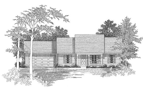 Ranch House Plan 58075 with 3 Beds, 2 Baths, 2 Car Garage Elevation