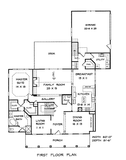 Cape Cod House Plan 58096 with 4 Beds, 2 Baths, 2 Car Garage First Level Plan