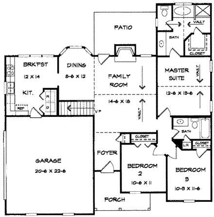 House Plan 58101 - Ranch Style with 1342 Sq Ft, 3 Bed, 2 Bath