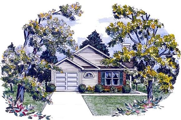 Traditional House Plan 58114 with 3 Beds, 2 Baths, 1 Car Garage Elevation