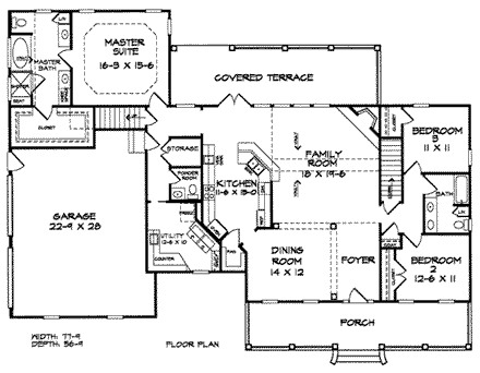 Country House Plan 58117 with 3 Beds, 2.5 Baths, 2 Car Garage First Level Plan