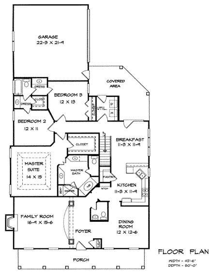 Colonial House Plan 58128 with 3 Beds, 2.5 Baths, 2 Car Garage First Level Plan