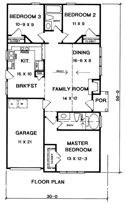 Traditional House Plan 58130 with 3 Beds, 2 Baths, 1 Car Garage First Level Plan