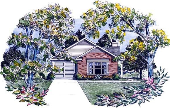 Traditional House Plan 58130 with 3 Beds, 2 Baths, 1 Car Garage Elevation