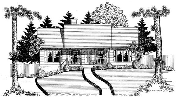 Ranch House Plan 58132 with 3 Beds, 2 Baths, 2 Car Garage Elevation