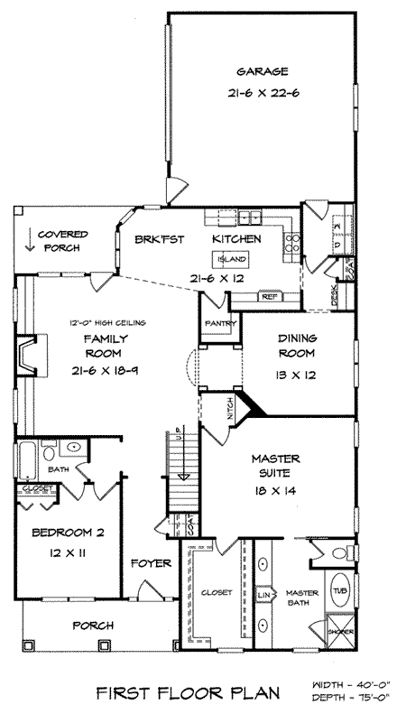 Bungalow House Plan 58138 with 3 Beds, 3 Baths, 2 Car Garage First Level Plan