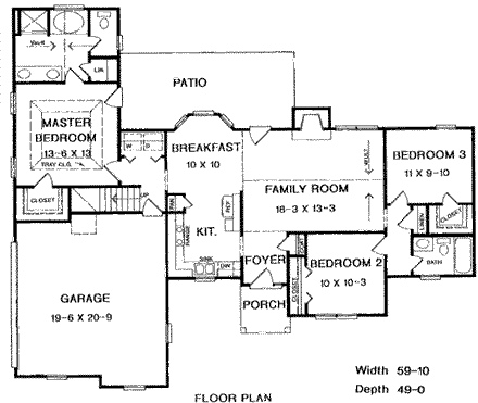 Tudor House Plan 58144 with 3 Beds, 2 Baths, 2 Car Garage First Level Plan