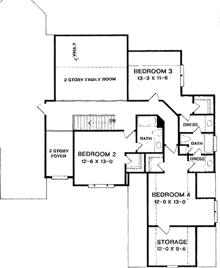 European House Plan 58149 with 4 Beds, 3.5 Baths, 3 Car Garage Second Level Plan