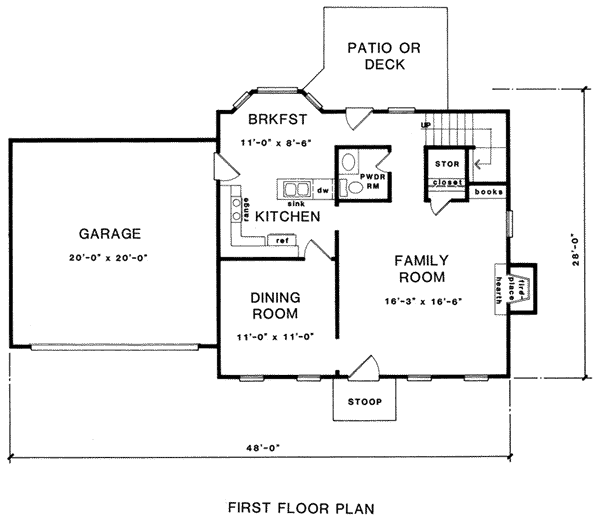 House Plan 58150 - Traditional Style with 1485 Sq Ft, 3 Bed, 2 Ba