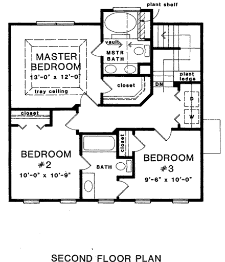 Traditional House Plan 58150 with 3 Beds, 2.5 Baths, 2 Car Garage Second Level Plan