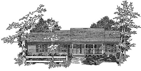 Ranch House Plan 58157 with 3 Beds, 2 Baths, 2 Car Garage Elevation