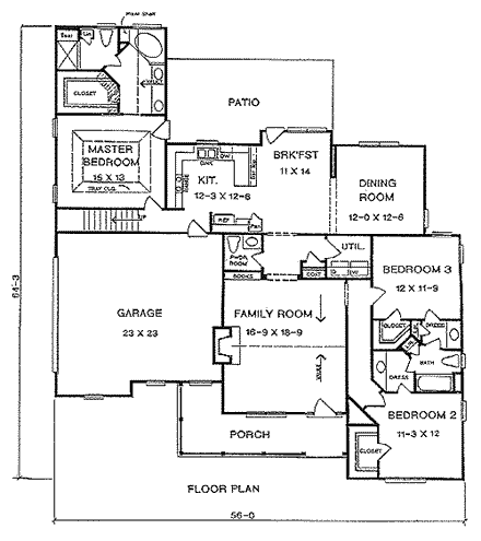 House Plan 58158 - Ranch Style with 1889 Sq Ft, 3 Bed, 2 Bath, 1