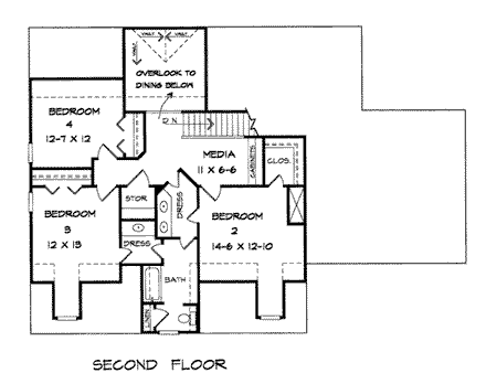 Cape Cod House Plan 58164 with 4 Beds, 3 Baths, 2 Car Garage Second Level Plan