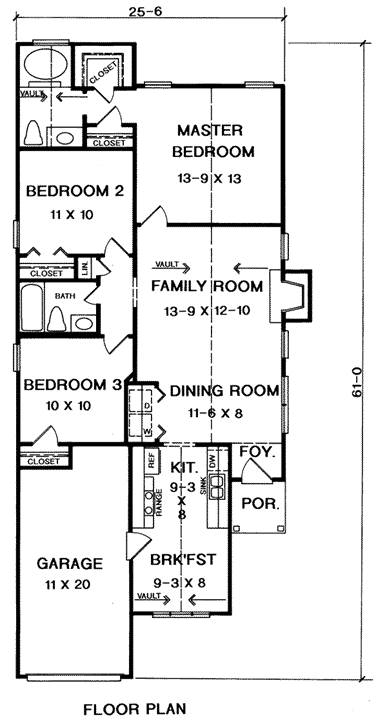 Traditional House Plan 58168 with 3 Beds, 2 Baths, 1 Car Garage First Level Plan