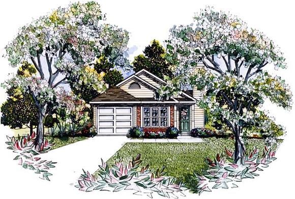 Traditional House Plan 58168 with 3 Beds, 2 Baths, 1 Car Garage Elevation