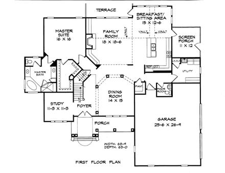 Craftsman House Plan 58183 with 4 Beds, 4 Baths, 2 Car Garage First Level Plan