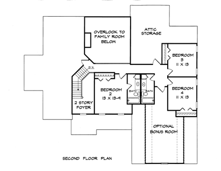Craftsman House Plan 58183 with 4 Beds, 4 Baths, 2 Car Garage Second Level Plan