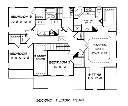 Traditional House Plan 58184 with 5 Beds, 3 Baths, 2 Car Garage Second Level Plan